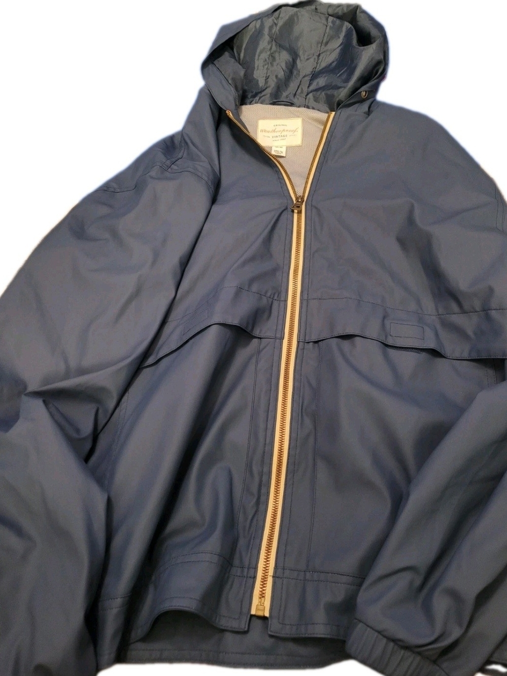 Weatherproof Vintage Men’s M Slate Blue Hooded Rain Wind Jacket Full Zip